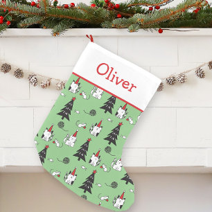 Grappige katten groen en wit kleine kerstsok