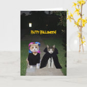 Grappige katten Halloween Kaart (Gele Bloem)