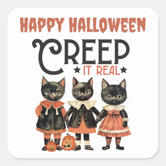 Grappige katten Halloween Vierkante Sticker (Voorkant)