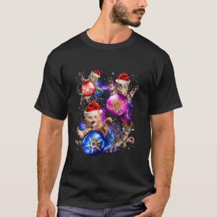 Grappige katten in de ruimte met Ornamenten Santa T-shirt