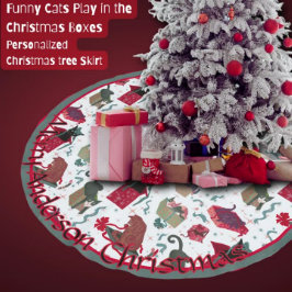 Grappige katten in kerstdozen gepersonaliseerd kerstboom rok