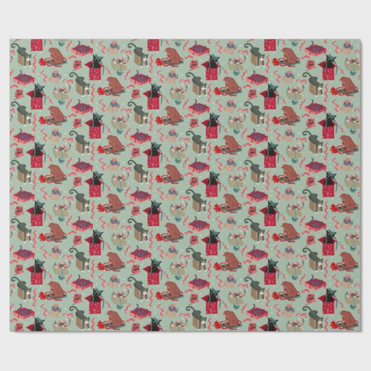 Grappige katten in kerstdozen Sage Cadeaupapier (Vlak)