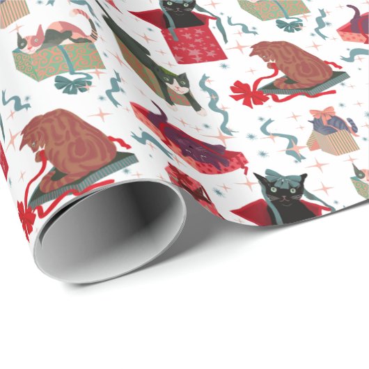 Grappige katten in kerstdozen wit rood groen cadeaupapier (Rol Hoek)