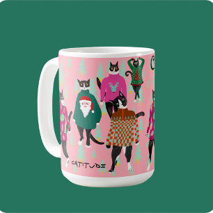 Grappige katten in lelijke kersttruien roze op maa koffiemok