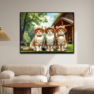 Grappige katten in preppy lente kleding en hoeden poster