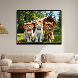 Grappige katten in zomerse outfits en hoeden poster