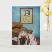 Grappige katten/Katten Vaderdag Kaart (Gele Bloem)