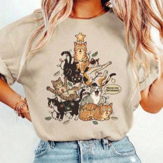 Grappige Katten Kerstboom Verwarde Lichtjes Vakant T-shirt