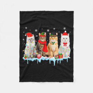 Grappige Katten Kerstverlichting Rendier Kerstman Fleece Deken