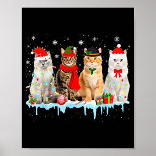 Grappige Katten Kerstverlichting Rendier Kerstman Poster