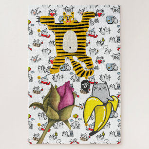 Grappige katten, melk en magie. legpuzzel
