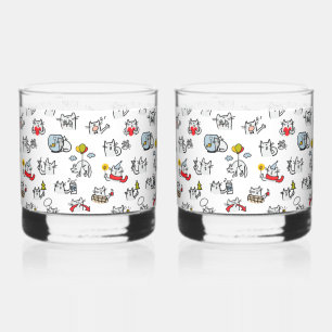 Grappige katten, melk en magie. whisky glas