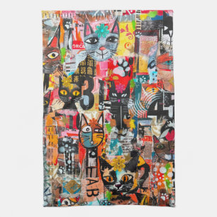 Grappige Katten Mixed Media Papier Kunst Keukenhan Theedoek