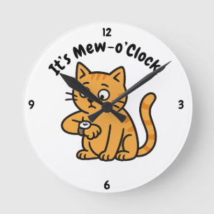 Grappige katten muurklok – "Het is Mieuw-uur!" Des Ronde Klok