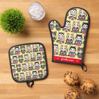 Grappige Katten Nationale Kostuum (gepersonaliseer Ovenwant & Pannenlap Set