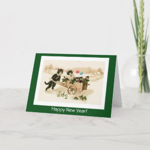 Grappige katten op aanpasbare vintage nieuwjaarska feestdagen kaart