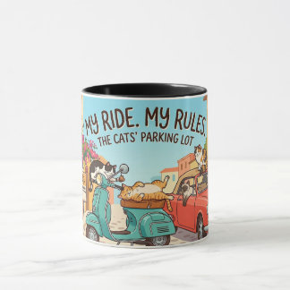 Grappige katten op voertuigen cartoonkunst mok