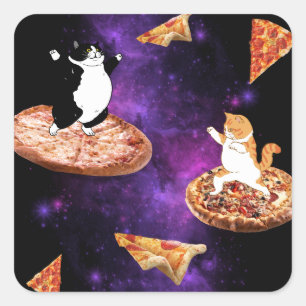 Grappige katten paardrijden pizza op de ruimte vierkante sticker