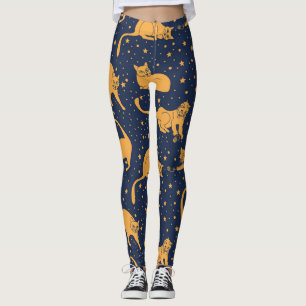 Grappige katten, sterren, ruimte patroon. leggings