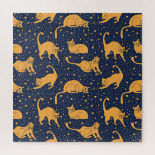 Grappige katten, sterren, ruimte patroon. legpuzzel