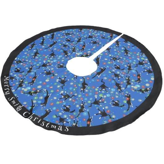 Grappige Katten Tangled In Kerstmis Lichten Custom Kerstboom Rok (Gekanteld)