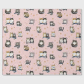 Grappige katten tussen de sterren op roze kat patr cadeaupapier (Vlak)