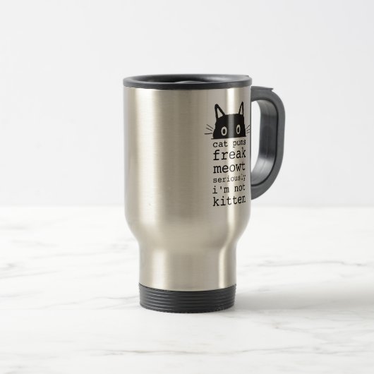 Grappige katten woordgrappen freak meowt zwarte ty reisbeker (Voorkant rechts)