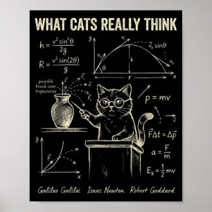 Grappige kattenfysica humor Wat katten denken voor Poster