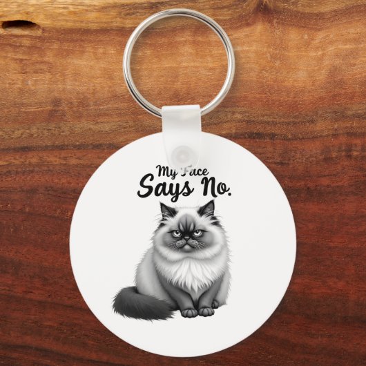 Grappige kattengezicht Illustratie – Minimaal knuf Sleutelhanger (Achterkant)