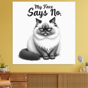 Grappige kattengezichtillustratie – Minimaal knapp Canvas Afdruk