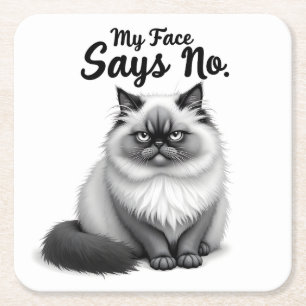 Grappige kattengezichtillustratie – Minimaal leuk Vierkante Kartonnen Onderzetter