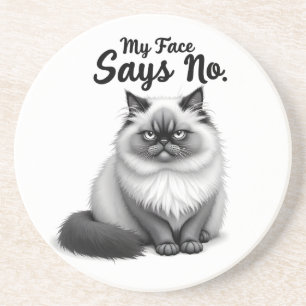 Grappige kattengezichtillustratie – Minimaal leuke Zandsteen Onderzetter