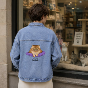 Grappige kattenhouding denim jacket
