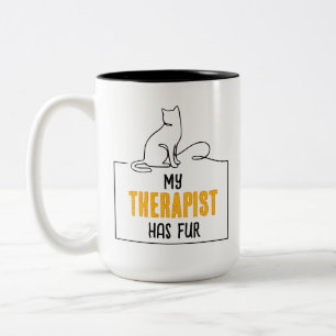 Grappige kattenliefhebber citaat Mijn therapeut he Tweekleurige Koffiemok