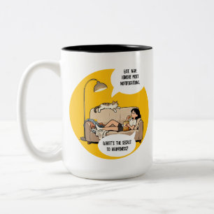 Grappige kattenliefhebber introvert humor quote tweekleurige koffiemok