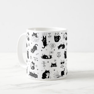 Grappige kattenliefhebber mok met zwart-wit patroo