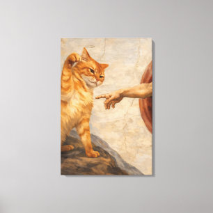 Grappige kattenmeme kunst Creatie van Adam met kat Canvas Afdruk
