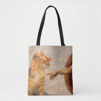 Grappige kattenmeme kunst Creatie van Adam met kat Draagtas