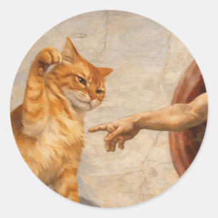 Grappige kattenmeme kunst Creatie van Adam met kat Ronde Sticker