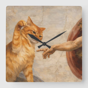 Grappige kattenmeme kunst Creatie van Adam met kat Vierkante Klok