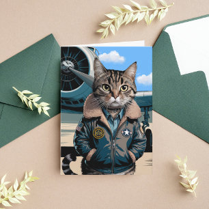 Grappige kattenpiloot & vliegtuig, coole verjaarda kaart