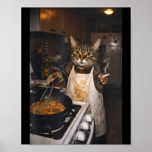 Grappige kattenvrouw meme kook kat vintage kat rok poster