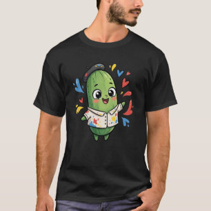 Grappige Kawaii Augurk met Verfspat Hartjes T-shirt