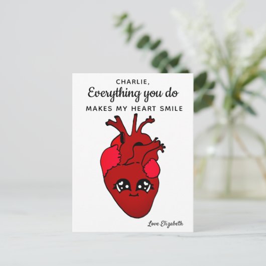 Grappige Kawaii Echte Hart Tekening Valentijnsdag Briefkaart (Staand voorkant)
