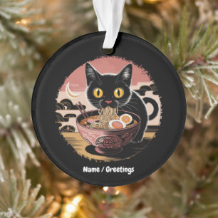 Grappige Kawaii Kat Eten Ramen Noodles Schattigee Ornament