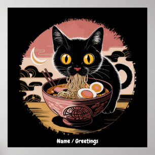 Grappige Kawaii Kat Eten Ramen Noodles Schattigee Poster