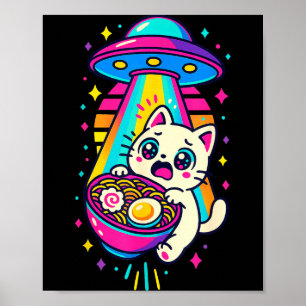 Grappige Kawaii Kat Ramen Ufo Japanse Anime Vrouwe Poster