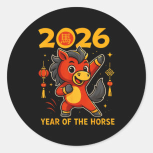 Grappige Kawaii Maan 2026 Jaar Van Het Paard Chine Ronde Sticker