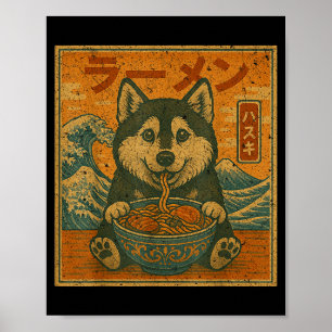 Grappige Kawaii Ramen Husky Japanse Noedels Husky Poster
