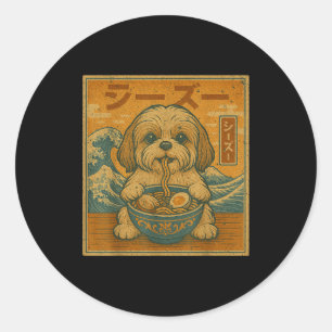 Grappige Kawaii Ramen Japanse Noedels Shih Tzu Eet Ronde Sticker